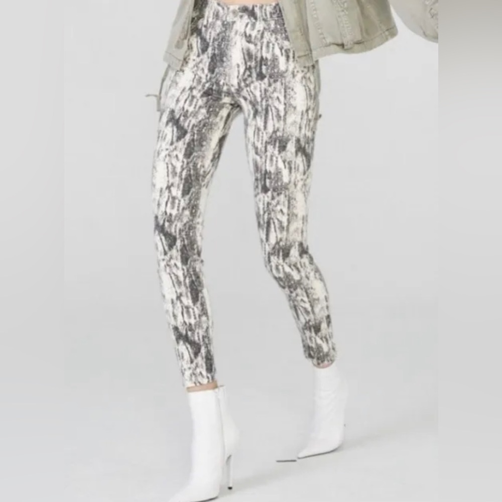 Pistola Black And White Snake Print Frayed Denim Size 27